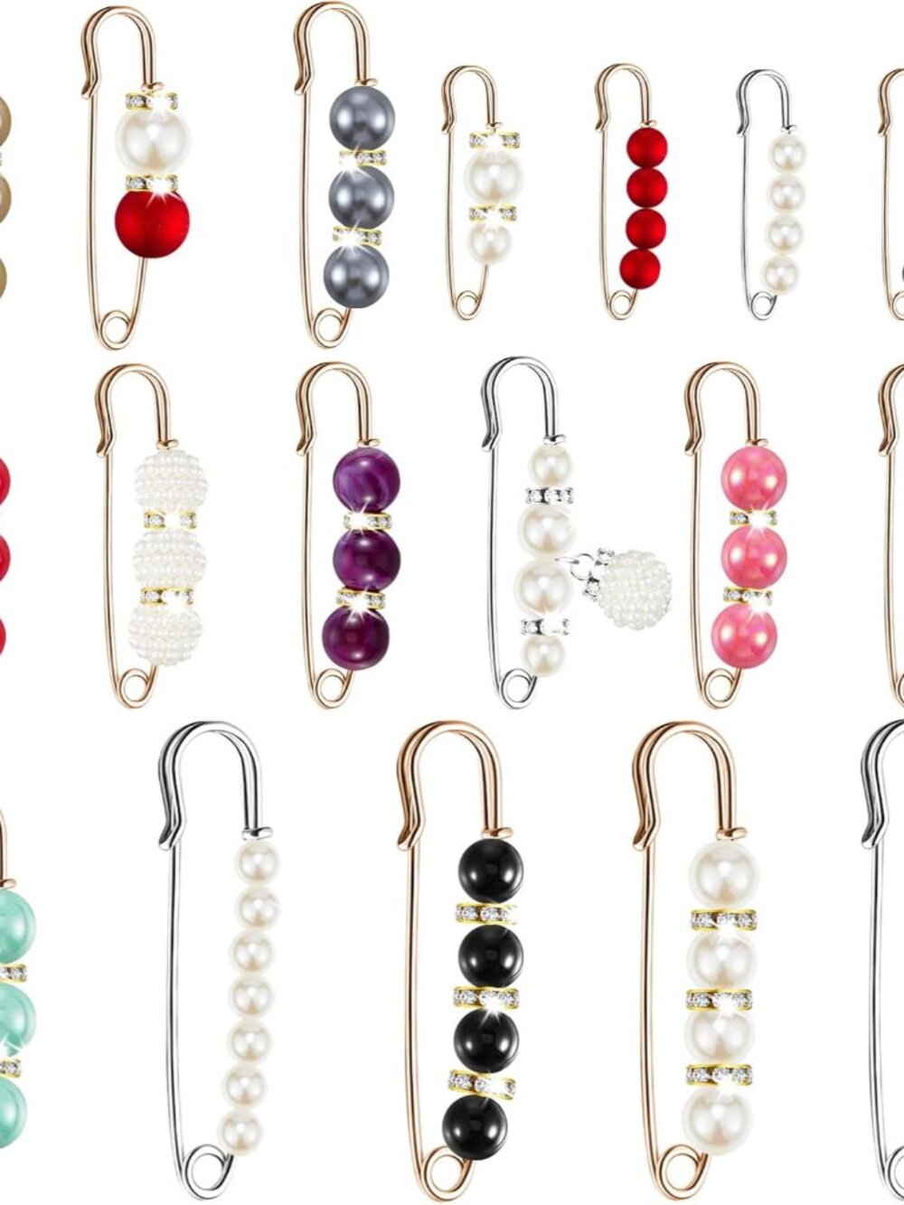 18 Pcs Pearl Safety Pin Brooches for Women Clothing Bright Style